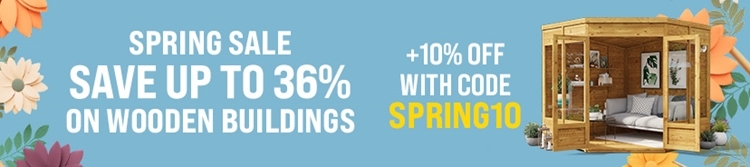 spring sale save up to 36% on wooden buildings + 10% Off with code SPRING10
