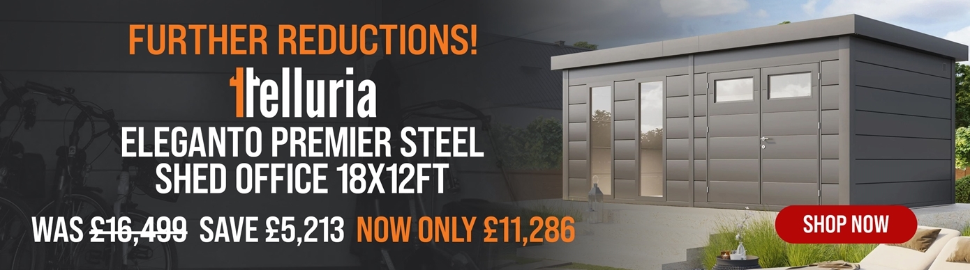further reductions! telluria eleganto premier steel shed office 18x12ft