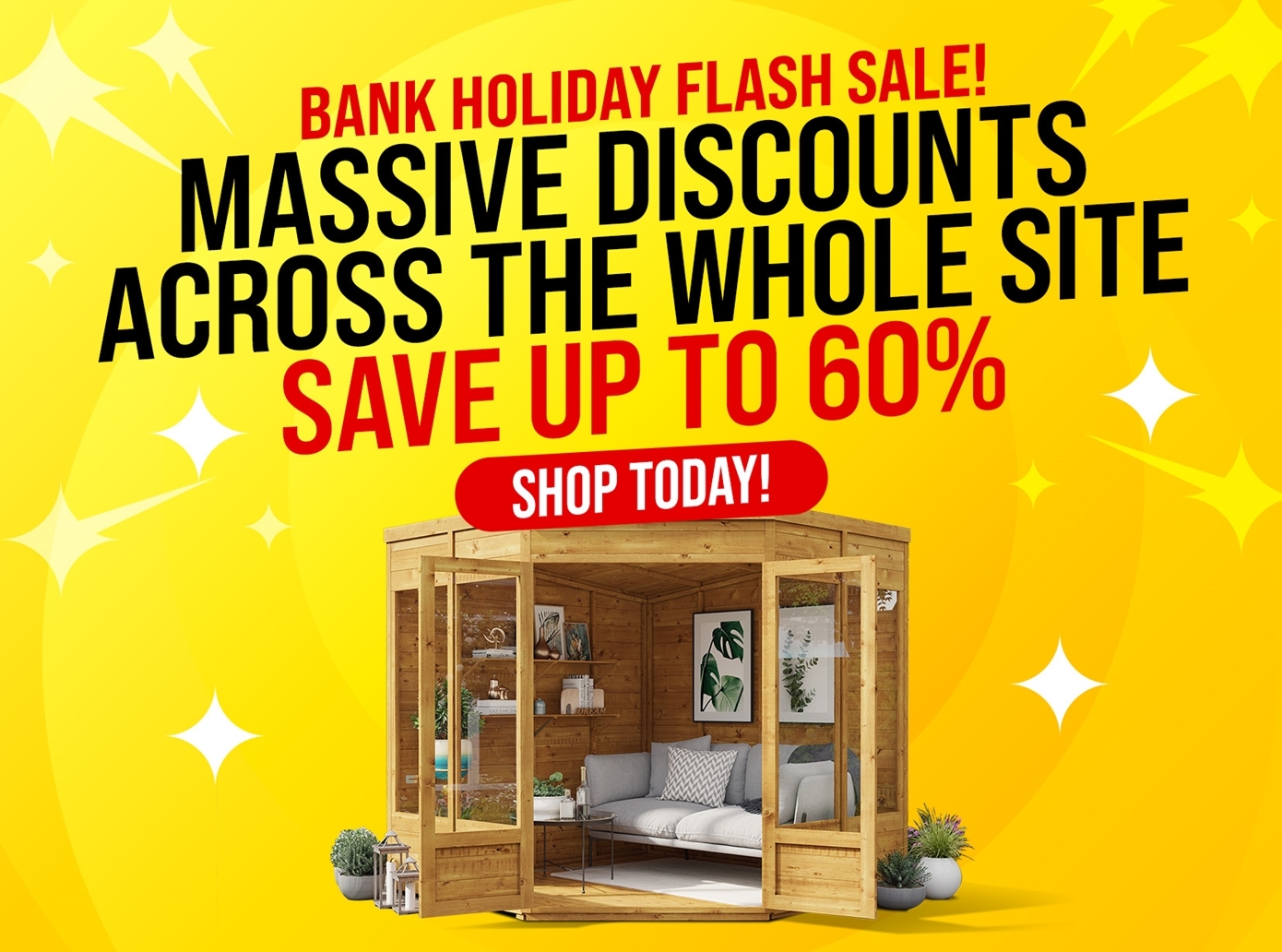 bank holiday flash sale! massive discount across the whole site save up to 60%