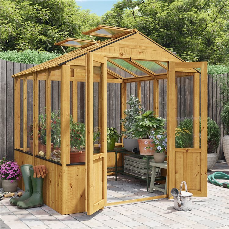 BillyOh 4000 Lincoln Wooden Greenhouse with door and vents open