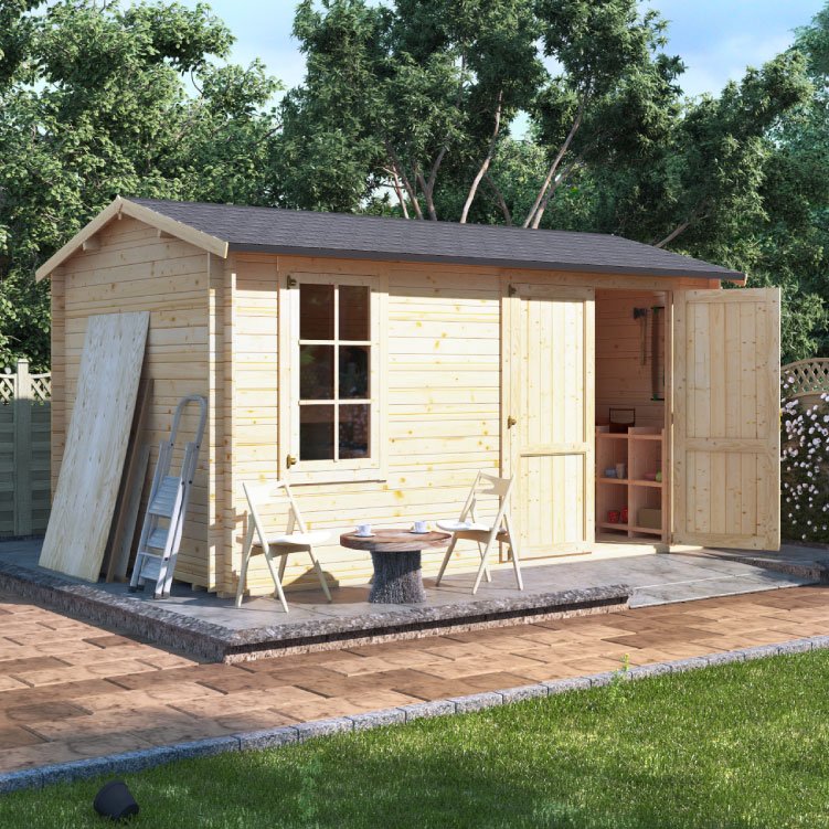 Summer House Log Cabin Garden Workshop Shed 45mm Thick Walls Lantera 4.5mx3.5m 