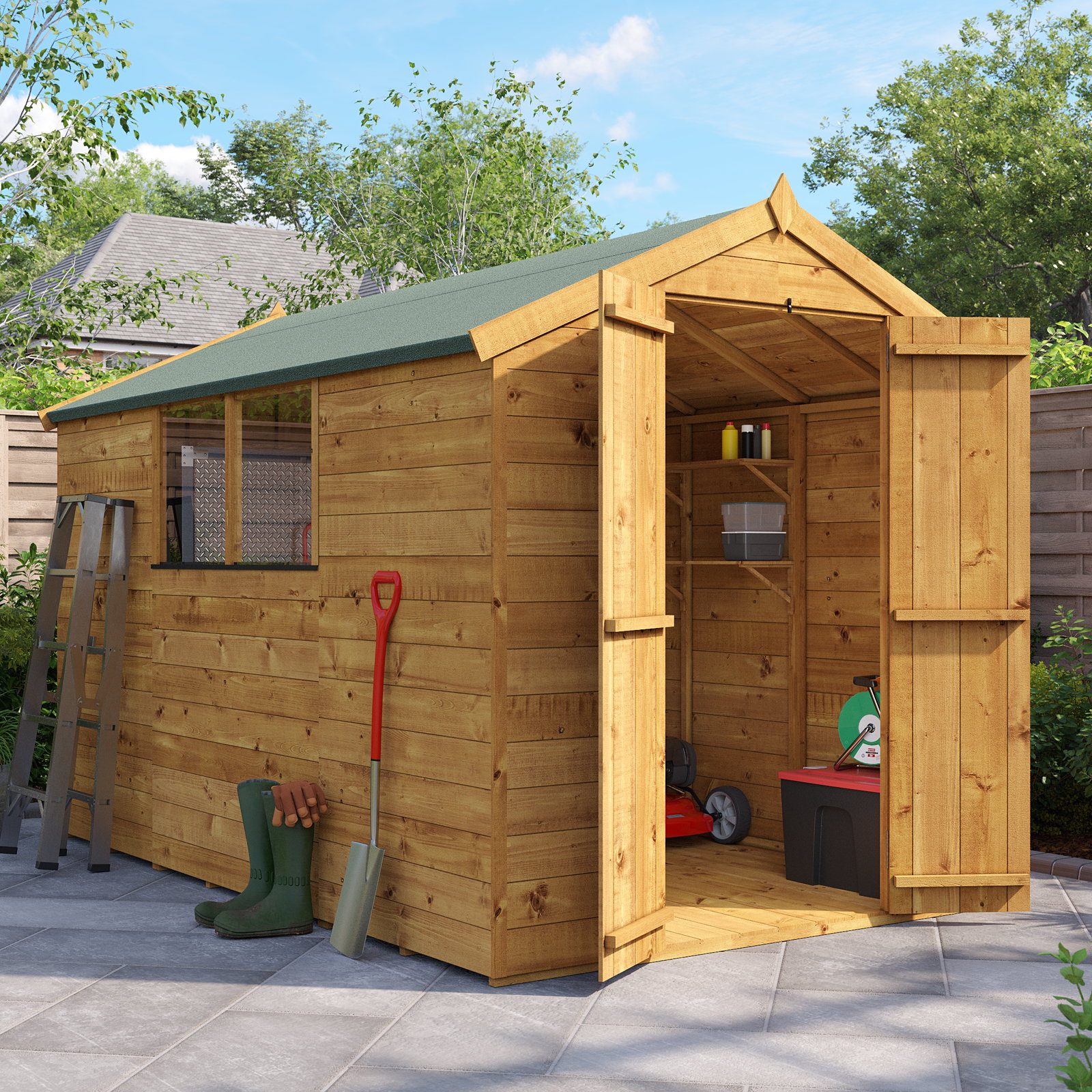 10x6 BillyOh Master Tongue and Groove Apex Shed with Windows - Double Doors, Pre-Assembled Panels - Wooden Garden Storage Shed, Workshop