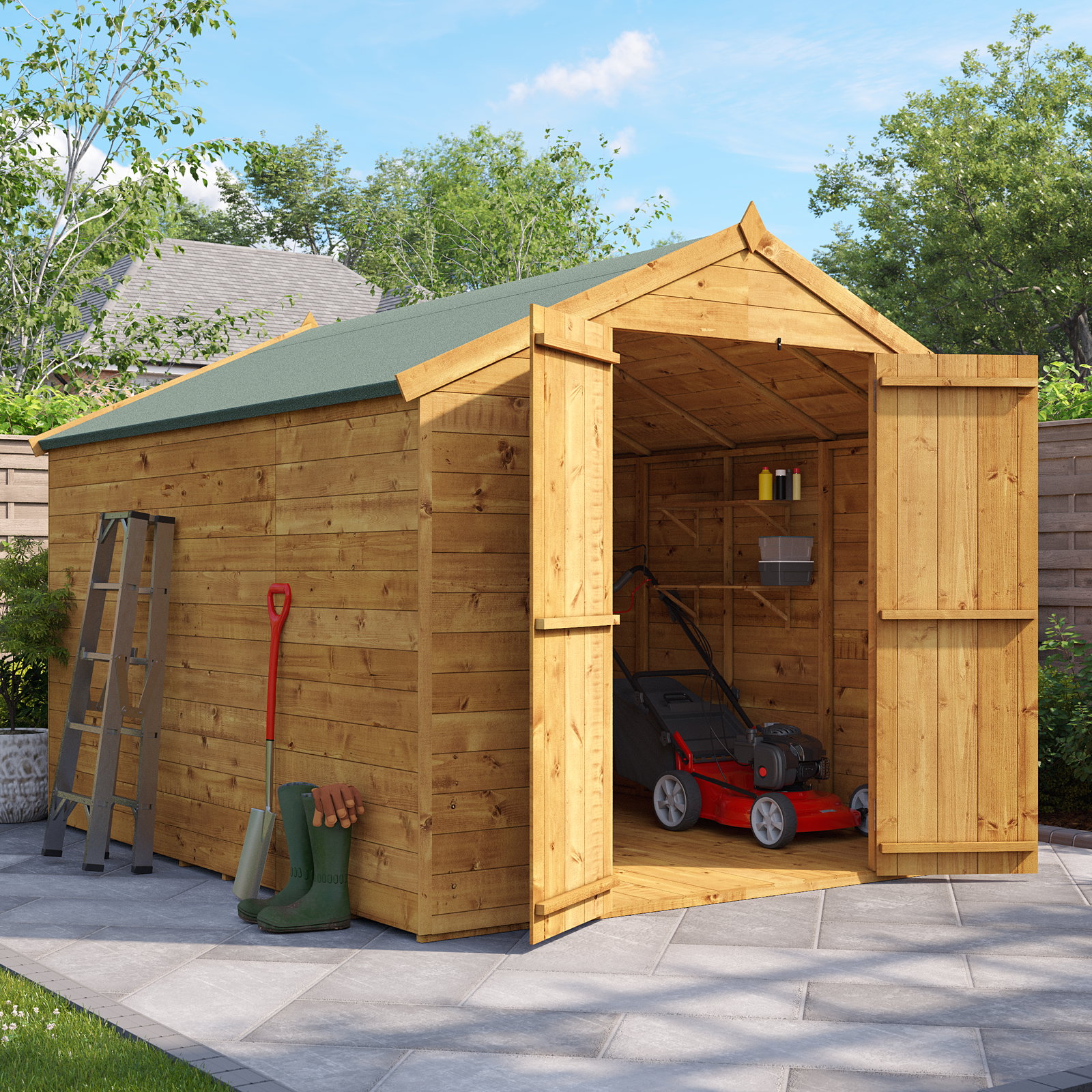 10x8 BillyOh Master Tongue and Groove Windowless Apex Shed - Double Doors, Pre-Assembled Panels - Wooden Garden Storage Shed, Bike Store