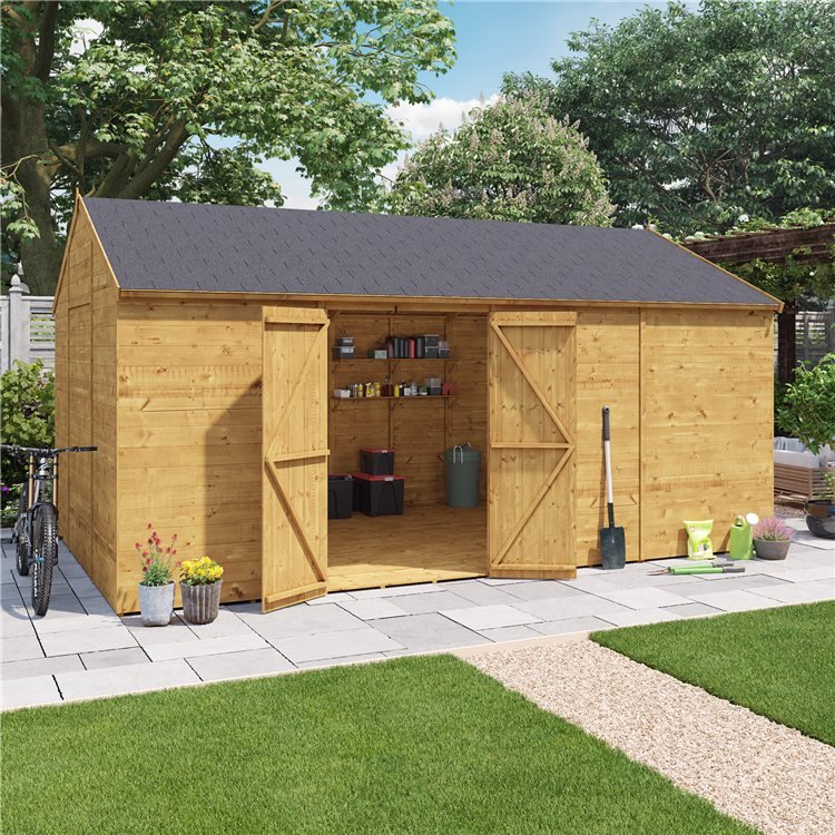 16 x 10 Pressure Treated Shed - BillyOh Expert Reverse Workshop Large Garden Shed - Windowless