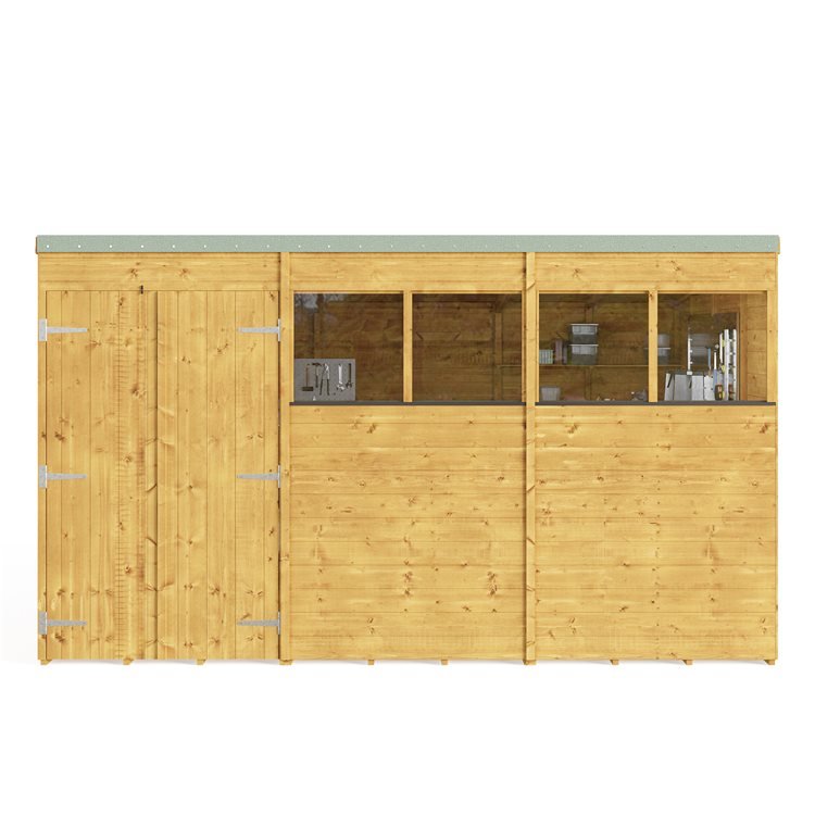Exterior of pent workshop on a white background