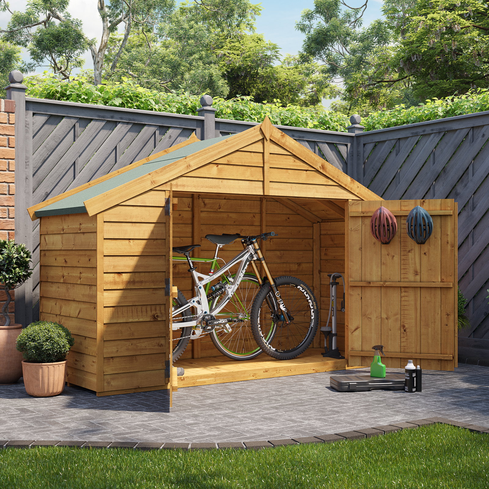 3x8 Wooden Bike Storage - Overlap Apex Mini Keeper - BillyOh