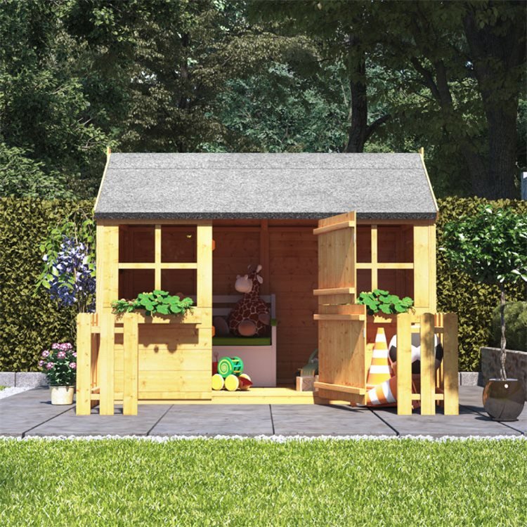 BillyOh Gingerbread Junior Playhouse in a Sunny Green Garden Front View