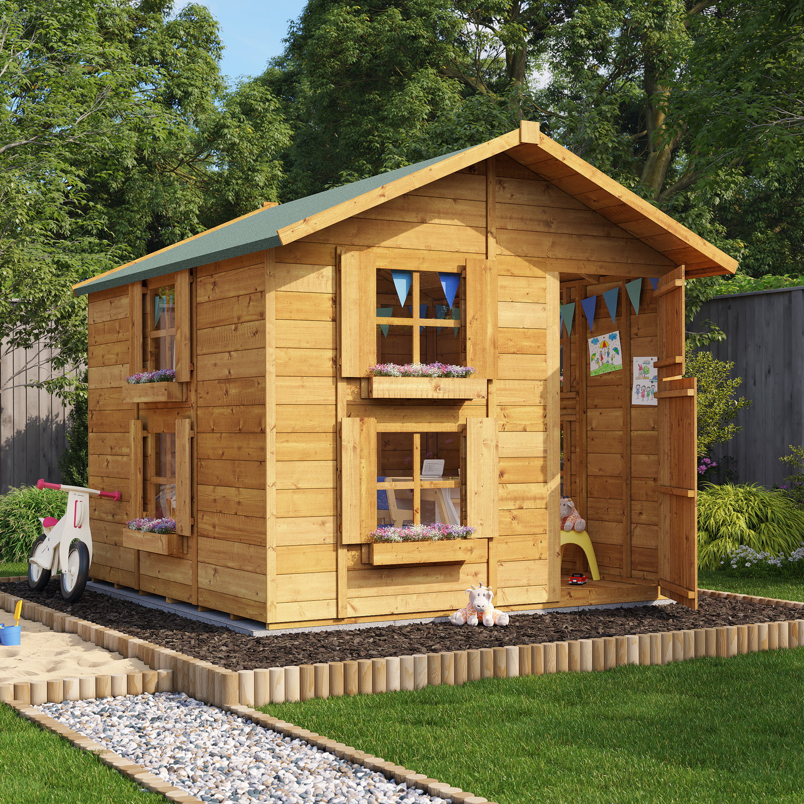 BillyOh Peardrop Extra 8x7 Two Storey Playhouse with upstairs (internal bunk)
