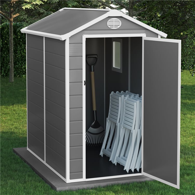 4x6 Kingston Apex Plastic Shed - Light Grey With Floor BillyOh