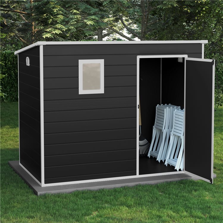 8x5 Oxford Pent Plastic Shed - Dark Grey With Floor BillyOh