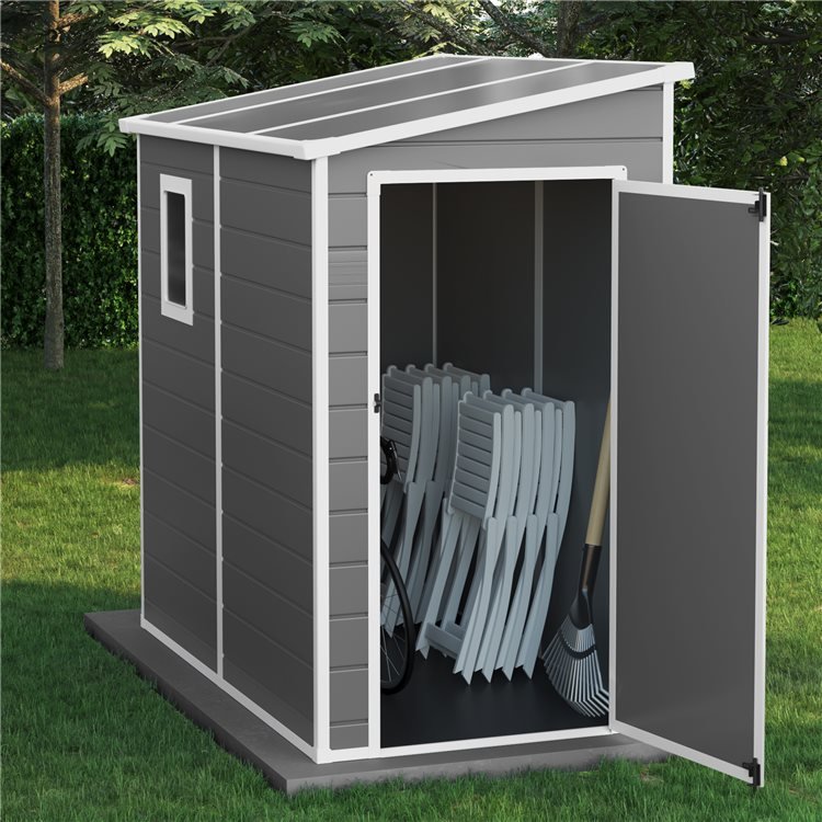 6x4 Newport Lean To Plastic Shed - Light Grey With Floor BillyOh