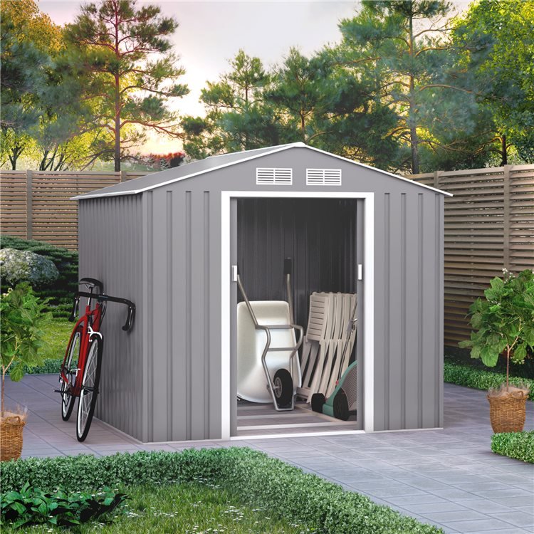7x6 Ranger Apex Metal Shed With Foundation Kit - Light Grey billyOh