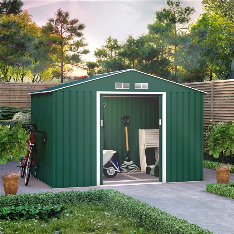 9x6 Ranger Apex Metal Shed With Foundation Kit - Dark Green BillyOh