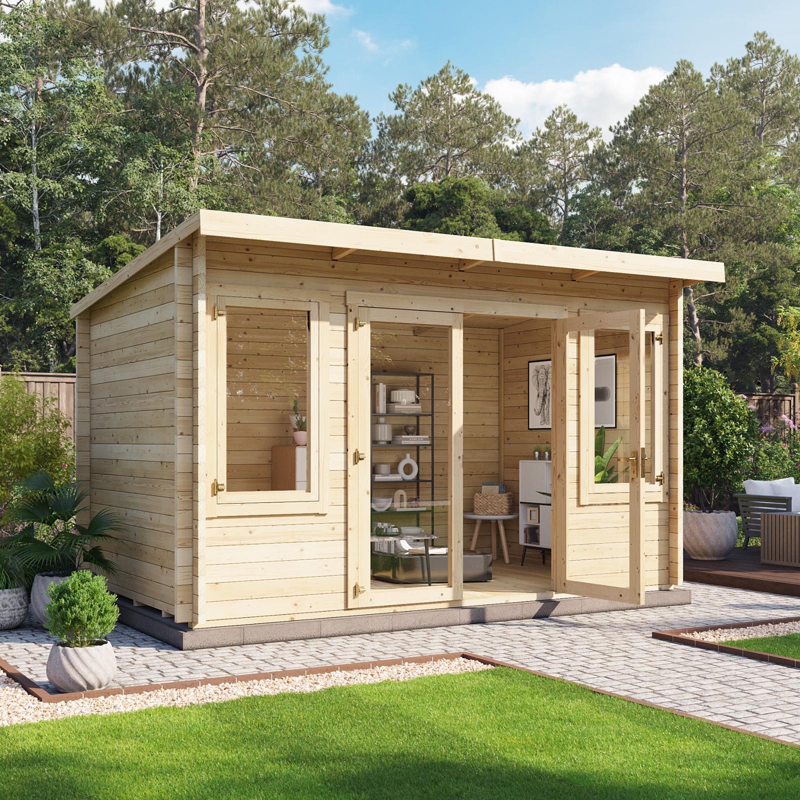 4x2 BillyOh Fraya Pent Log Cabin .5m 28mm Wooden Log Cabin Summerhouse (4m x 2.5m)