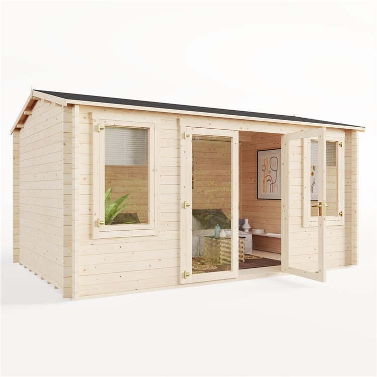 A Dorset Log Cabin with one door open on a plain white background