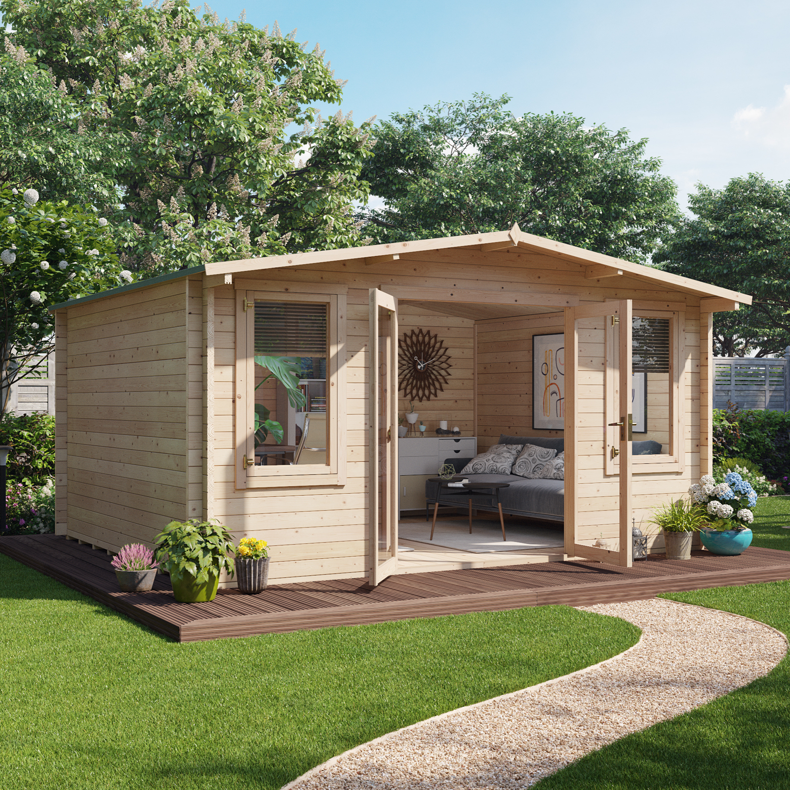 4.5m x 3.5m BillyOh Winchester 44mm Log Cabin - Apex Alpine Wooden Summerhouse or Garden Office