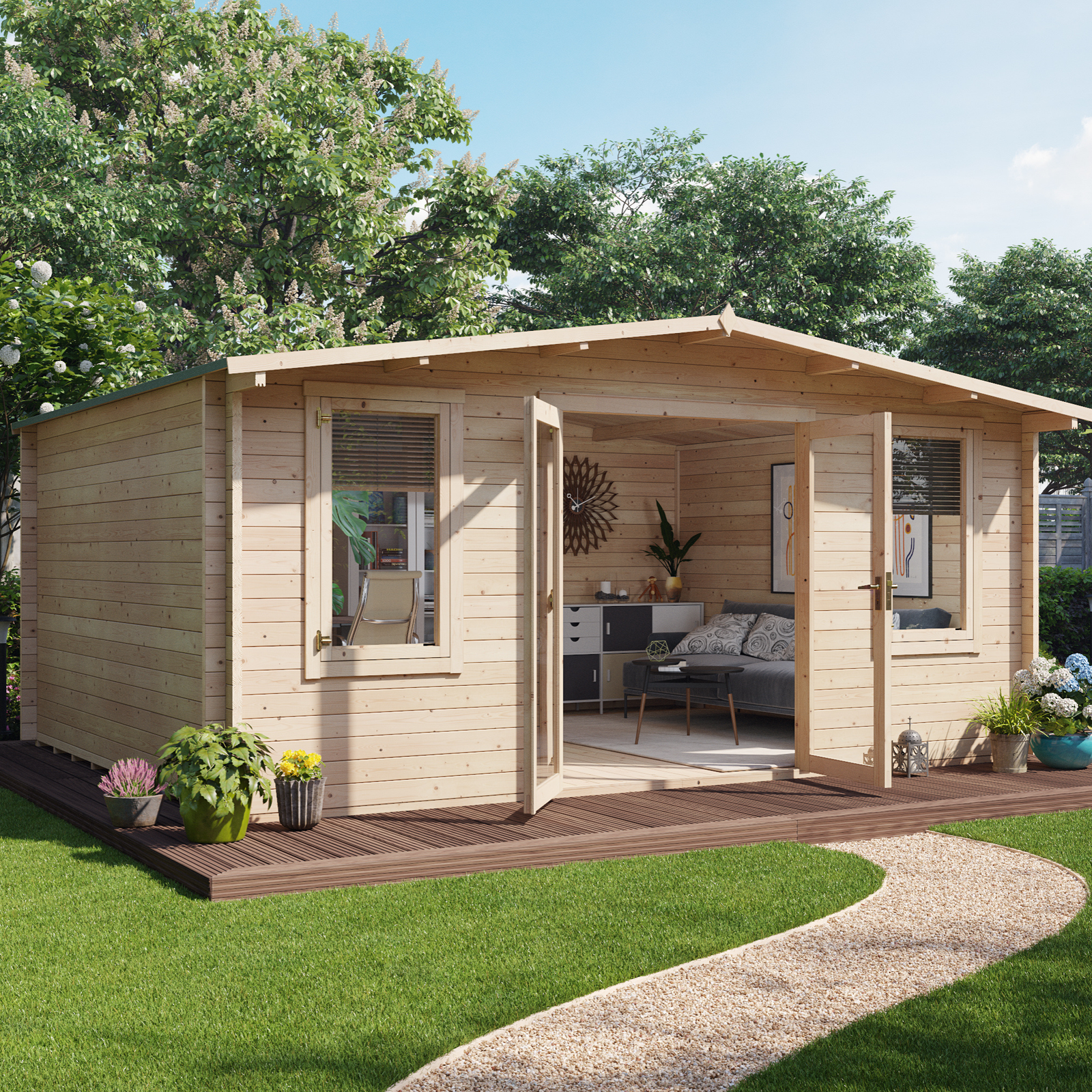 5.0m x 4.0m BillyOh Winchester 44mm Log Cabin - Apex Alpine Wooden Summerhouse or Garden Office
