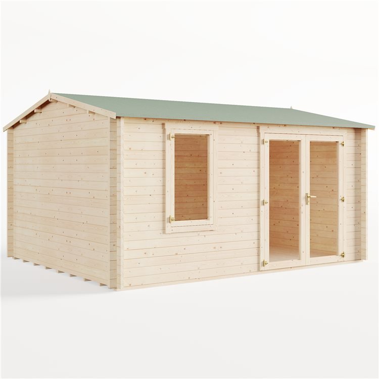 4.5m x 3.5m Pressure Treated Log Cabin - BillyOh Devon Log Cabin - 44mm Tongue & Groove Wooden Garden Building
