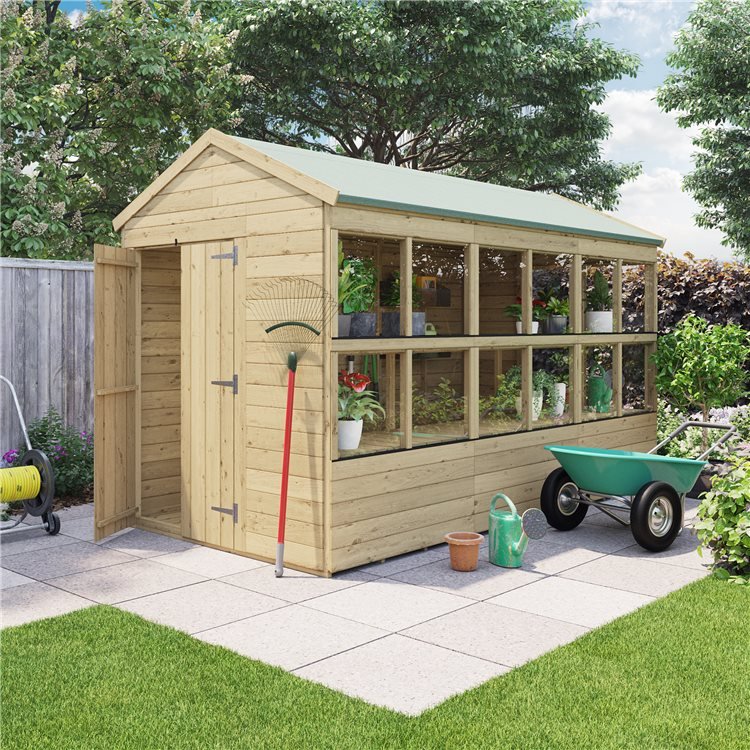 BillyOh Planthouse Tongue and Groove Apex Potting Shed in a Green Garden