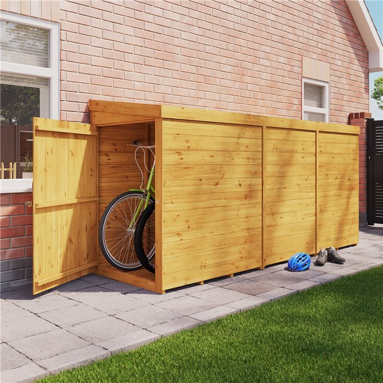 Billyoh Mini Expert Pent Tongue And Groove Bike Shed 10x3 Double Door