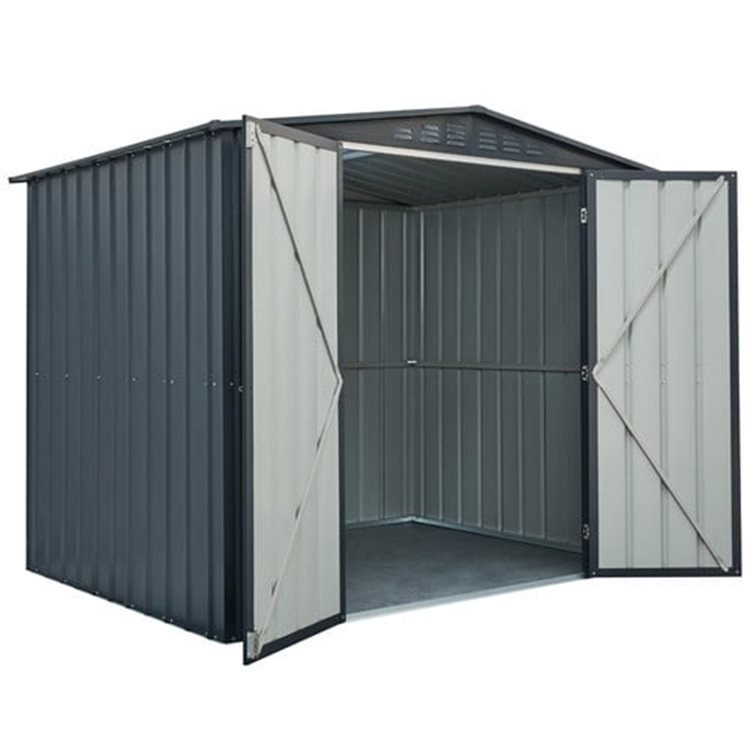 Lotus 8 X6 Double Hinged Apex Metal Shed Anthracite Grey 8x6