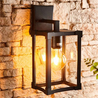 Biard Glass & Black Aluminium Lantern Outdoor Wall Light