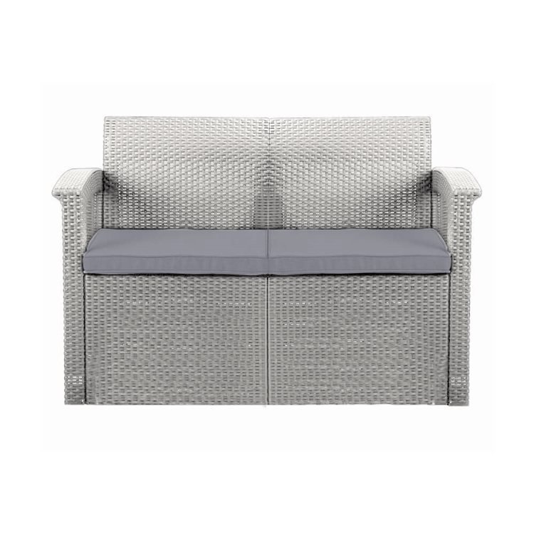 Rattan Effect 2 Seater Sofa With Cushions In Grey Grey