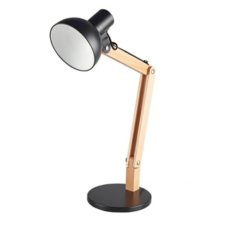 Black Desk Lamp with Wooden Swing Arm