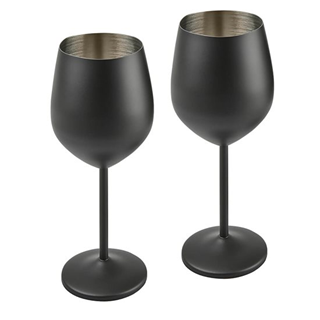 Pair of Matt Black Stainless Steel Wine Glasses