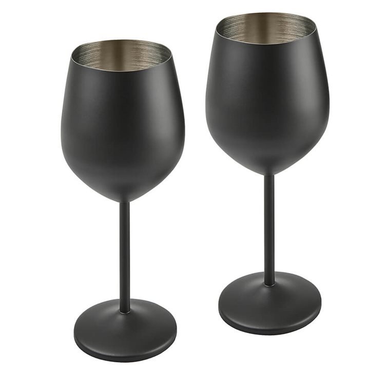 Pair Of Matt Black Stainless Steel Wine Glasses 450ml Stainless Steel Wine Glass Matt Black Pair