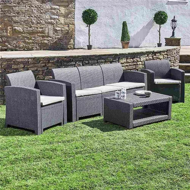 Marbella 5 Seater Rattan Effect Sofa Set With Coffee Table Graphite