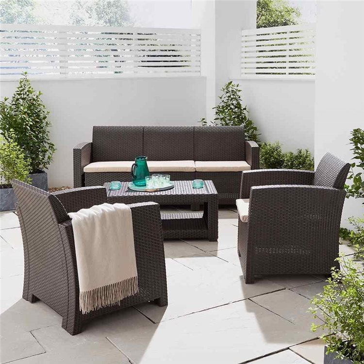Marbella 5 Seater Rattan Effect Sofa Set With Coffee Table Brown