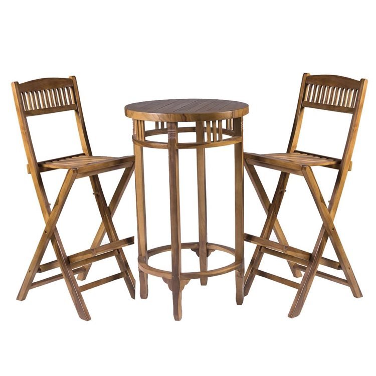 Solid Teak Hardwood Sherford Classic Bar Table 2 Folding Chair Stools Table 2 Folding Chair Stools