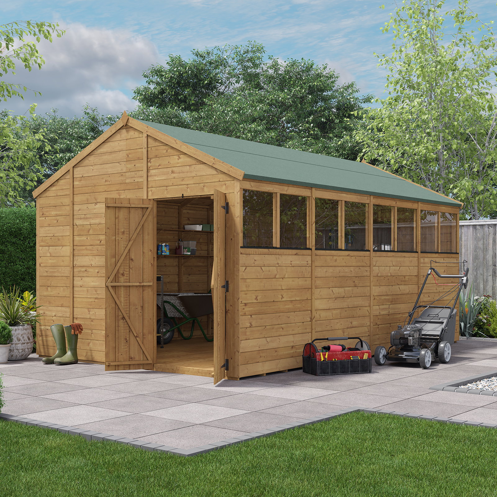 16x10 BillyOh Expert Tongue and Groove Apex Shed with Windows - Modular Door and Window Layout, Double Doors - Garden Workshop