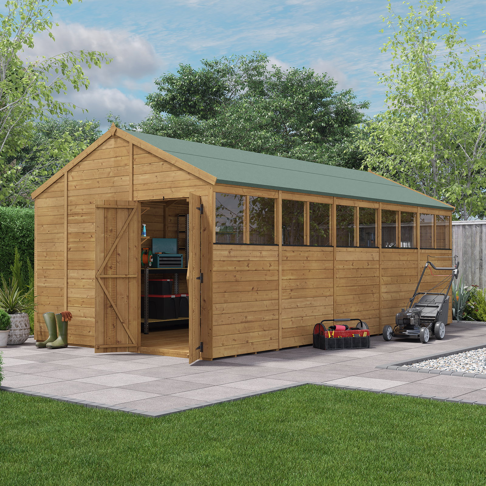 20x10 BillyOh Expert Tongue and Groove Apex Shed with Windows - Modular Door and Window Layout, Double Doors - Garden Workshop