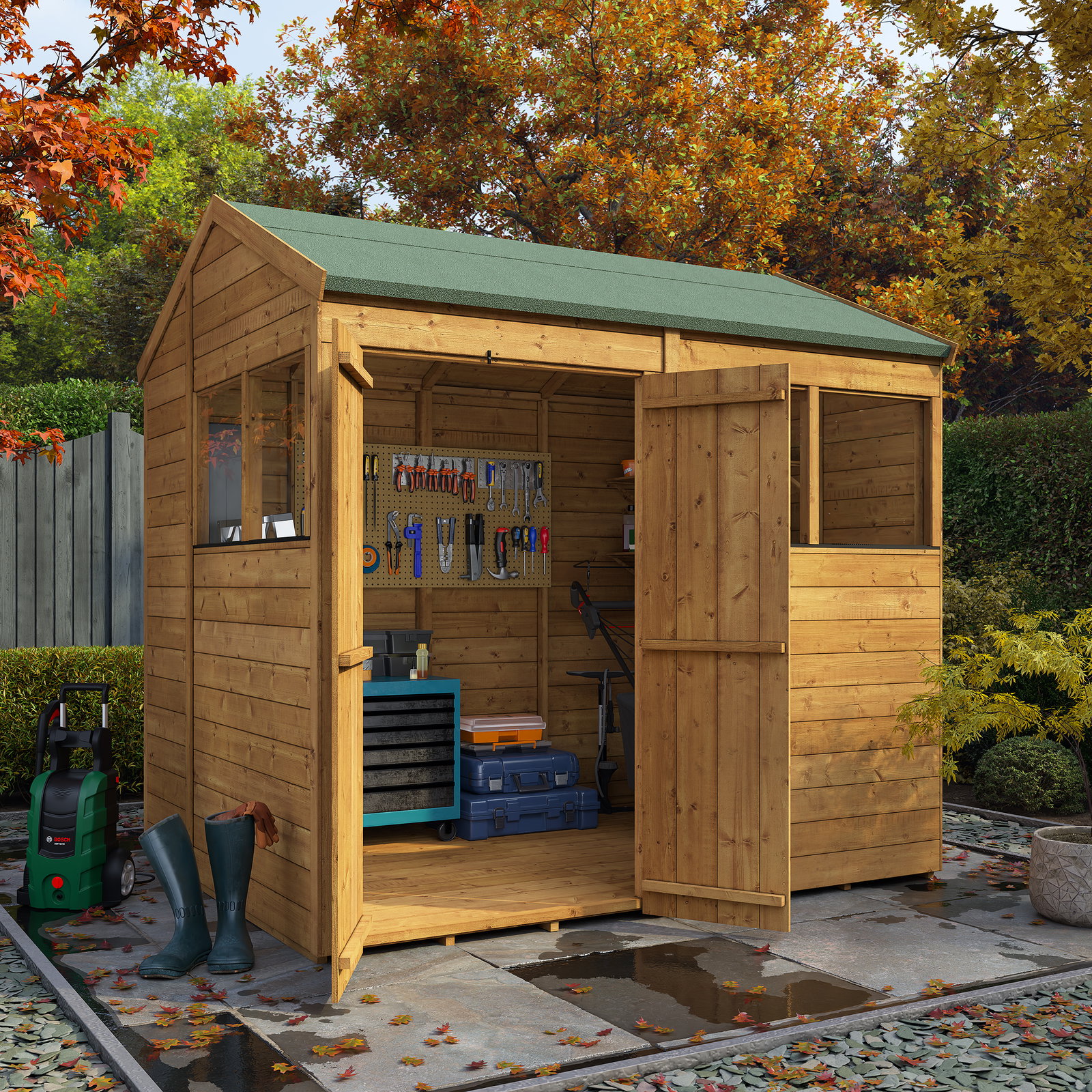 8x6 BillyOh Pro Reverse Apex HD 15mm Tongue and Groove Heavy Duty Shed with Windows - Modular Door and Window Layout - Garden Workshop